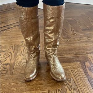 MIU MIU Vintage Gold Cracked Leather Riding Boots